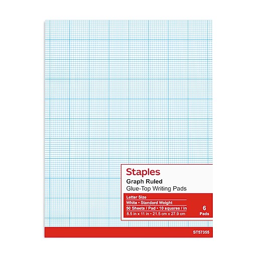 Staples Graph Pad, 8.5" x 11" (US letter), Graph Ruled, White, 50