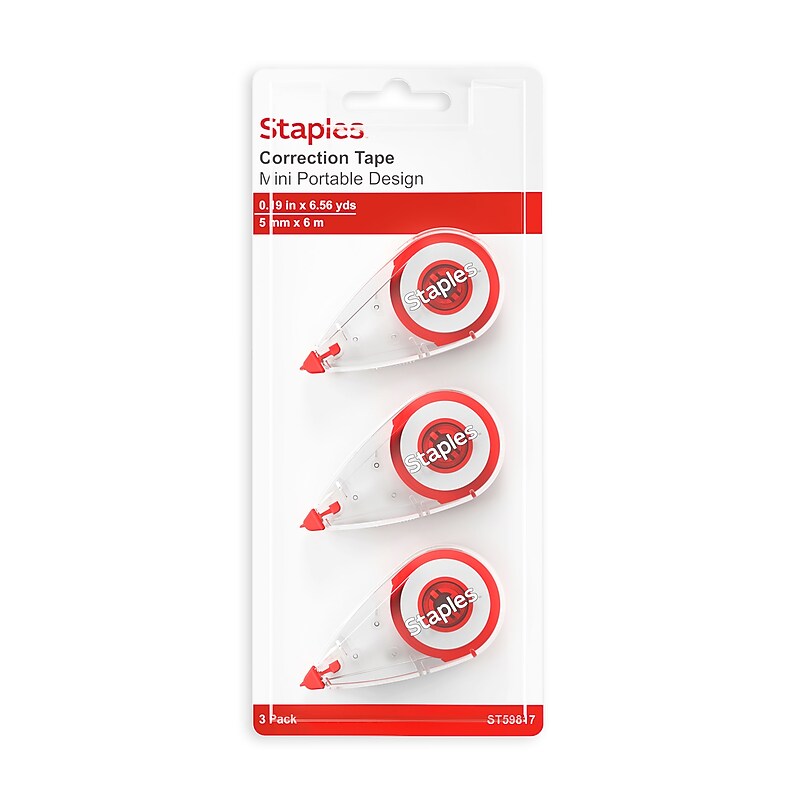 Staples Mini Correction Tape, White, 3/Pack (ST59817) image 1
