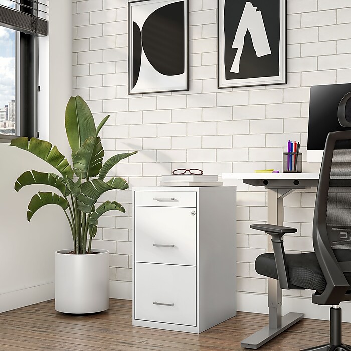 Staples 3 Drawer Mobile Vertical File Cabinet Letter Size Lockable 26.9 H x 14.3 W x 18.9 D White ST52144 CC Staples