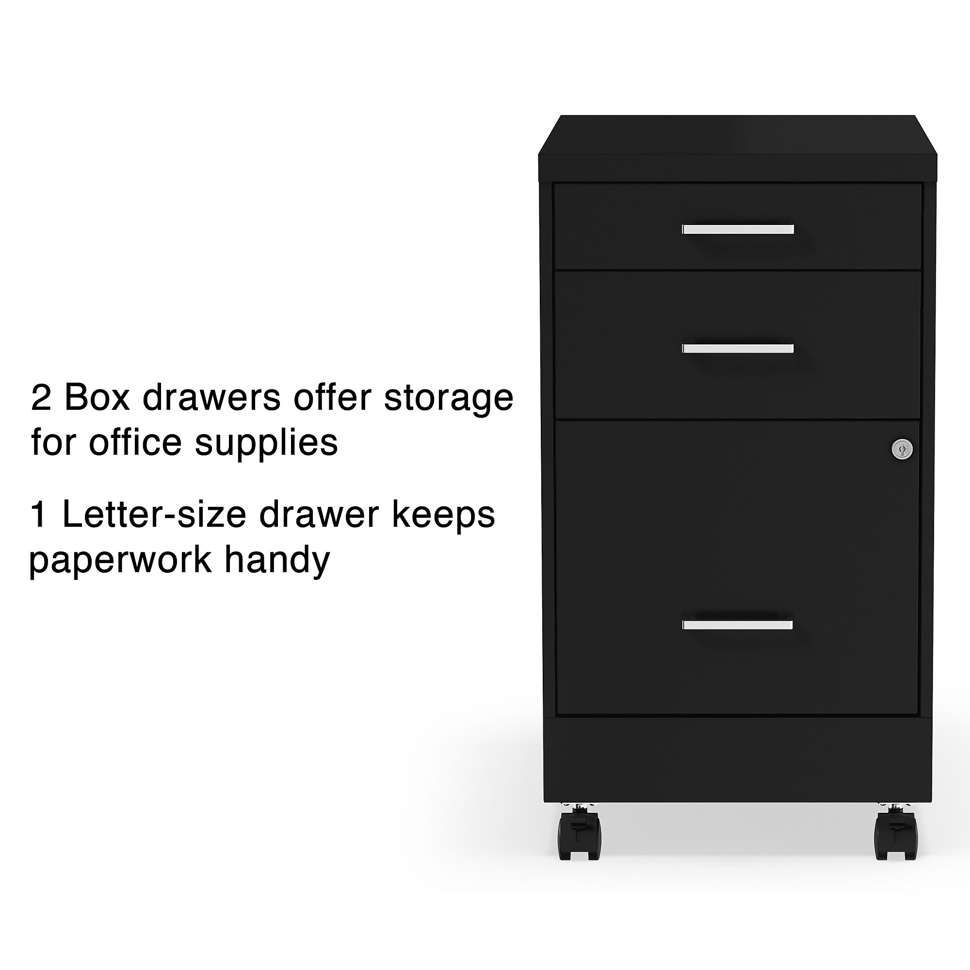 STAPLES 3-Drawer Vertical File Cabinet, Letter Size Documents, Lockable & Mobile, 19.9″ D x 14.3″ W x 25.7″ H, Black Sansujyuku sansujyuku.com