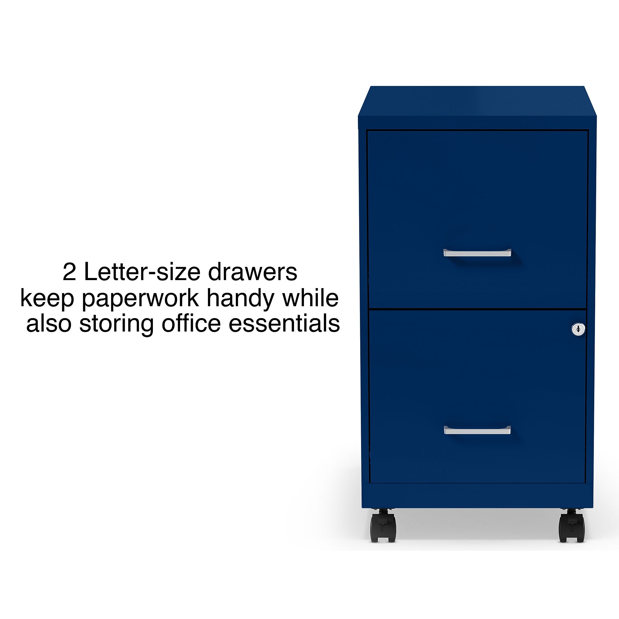 STAPLES 2-Drawer Vertical File Cabinet, Letter Size Documents, Lockable & Mobile, 18″ D x 14″ W x 26.3″ H, Blue Sansujyuku sansujyuku.com