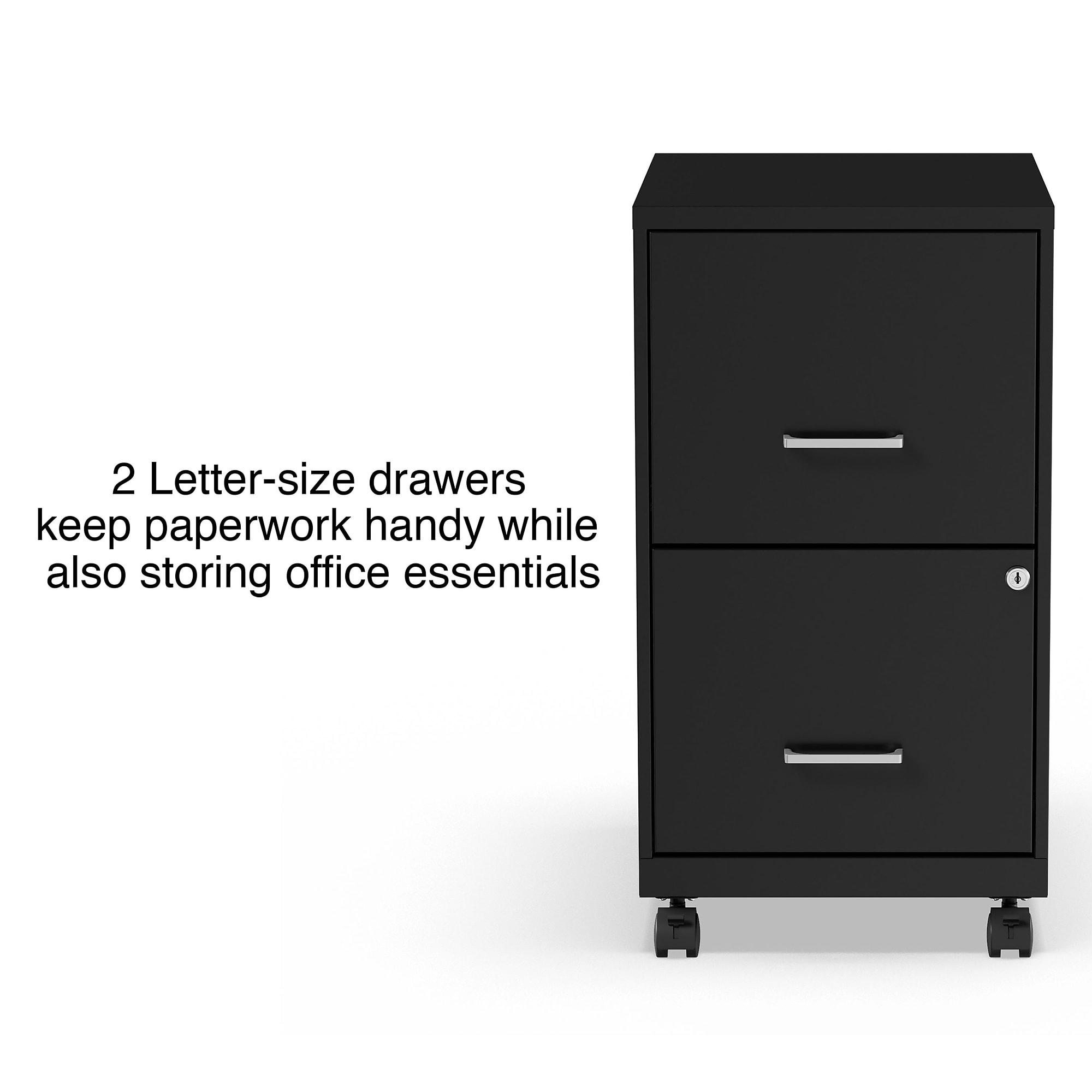 STAPLES 2-Drawer Vertical File Cabinet, Letter Size Documents, Lockable & Mobile, 18″ D x 14″ W x 26.3″ H, Black Sansujyuku sansujyuku.com