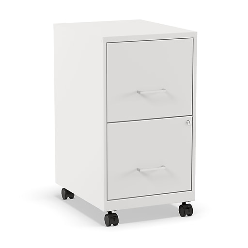 Staples 2-Drawer Mobile Vertical File Cabinet, Letter size, Lockable, 26.3H x 14.3W x 18.9D, White (ST52155-CC)