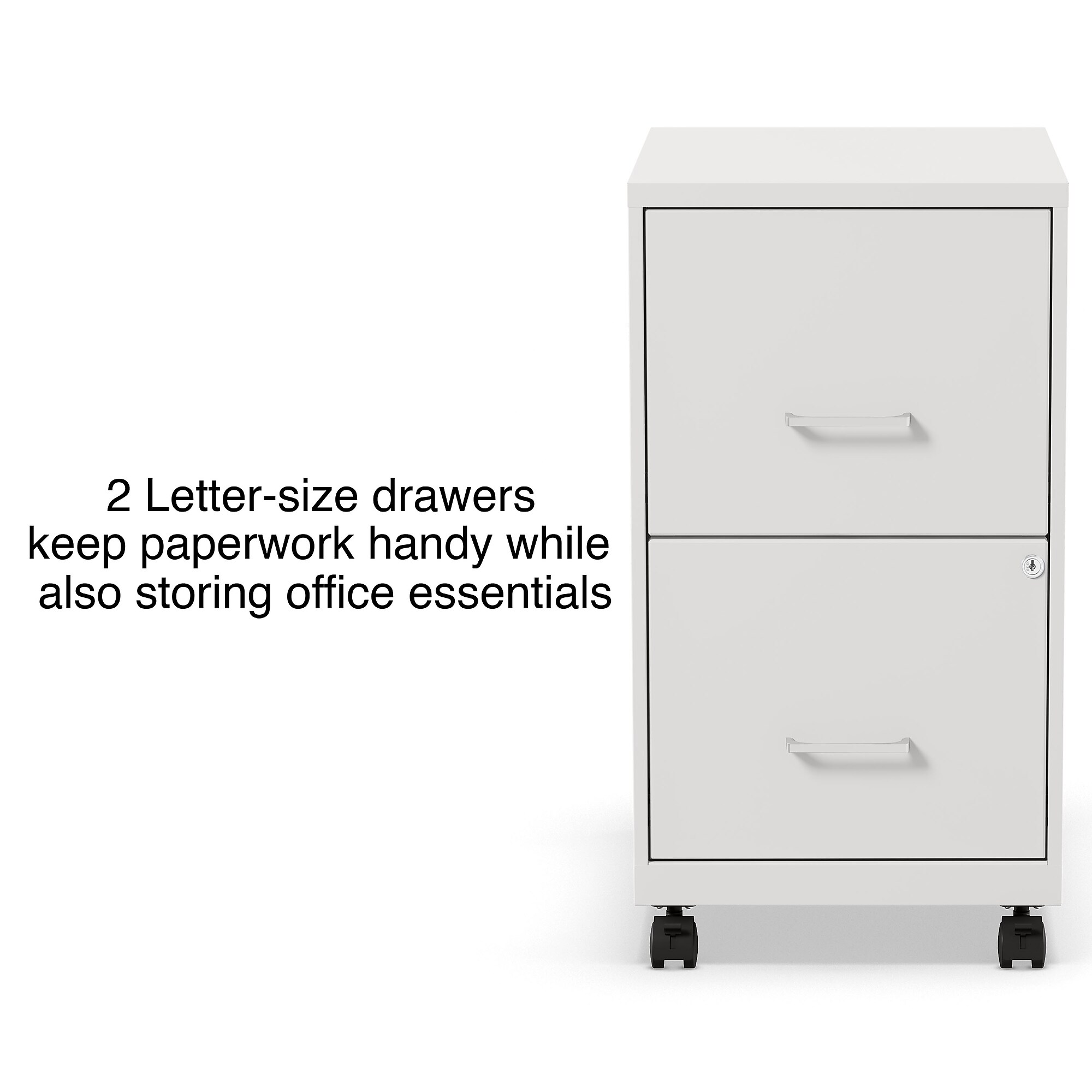 STAPLES 2-Drawer Vertical File Cabinet, Letter Size Documents, Lockable & Mobile, 18.9″ D x 14.3″ W x 26.3″ H, White Sansujyuku sansujyuku.com