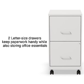 Staples 2-Drawer Mobile Vertical File Cabinet, Letter size, Lockable, 26.3H x 14.3W x 18.9D, White (ST52155-CC)