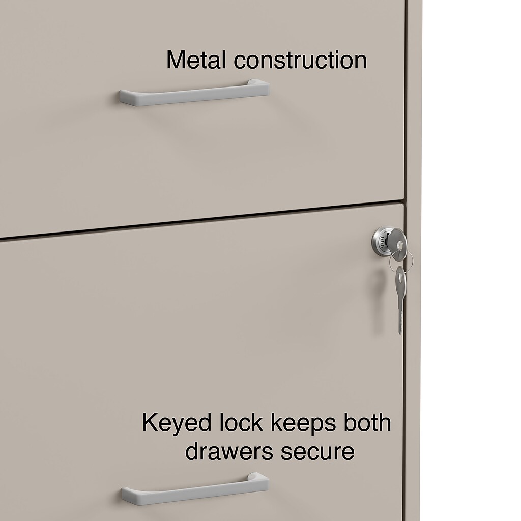 Metal construction and keyed lock on one drawer