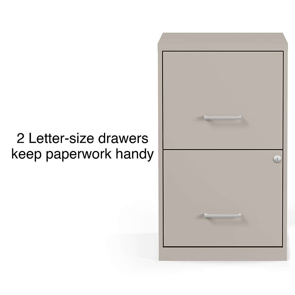 Two-drawer vertical file cabinet with label text