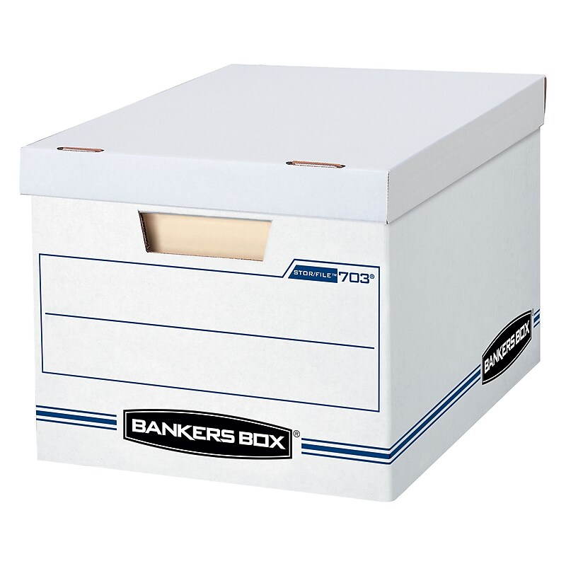 Bankers Box Stor/File 60% Recycled Corrugated File Box Lift Off Lid, Letter/Legal Size, White/Blue, 20/Pack (0070333) image 1