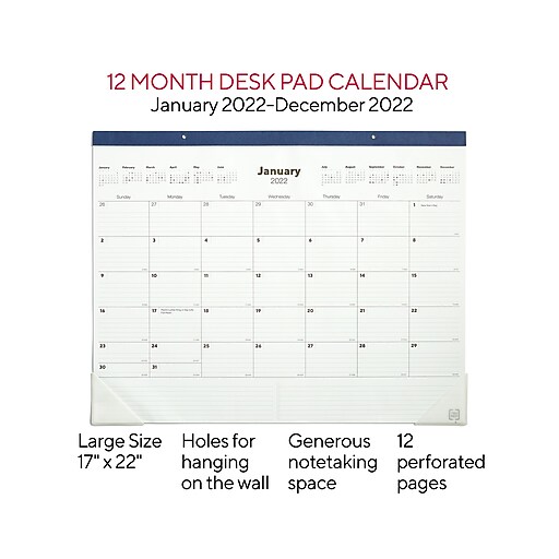 2022 Tru Red™ 17" X 22" Desk Pad Calendar, Navy (Tr12951-22) | Staples