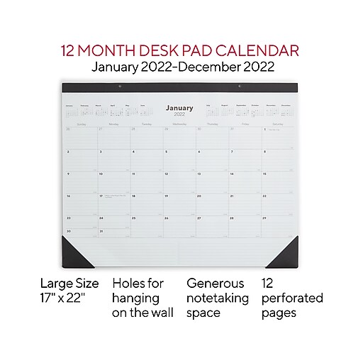 2022 Tru Red™ 17" X 22" Desk Pad Calendar, Black/White (Tr12951-22) | Staples
