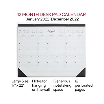 2022 TRU RED™ 17" x 22" Desk Pad Calendar, Black/White (TR12951-22)