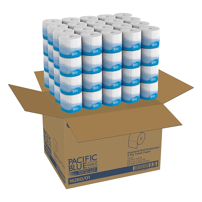 Pacific Blue Select Standard Toilet Paper, 2-Ply, White, 550 Sheets/Roll, 80 Rolls/Carton (18280/01) image 1