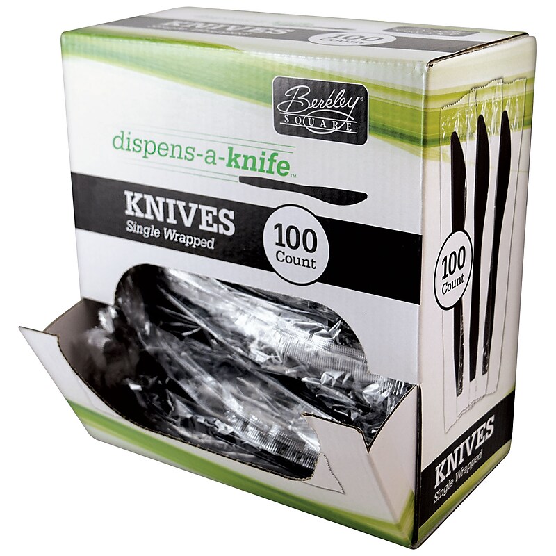 Berkley Square Dispens-a-Knife Polystyrene Knife, Medium-Weight, Black, 100/Box (1223001) image 1