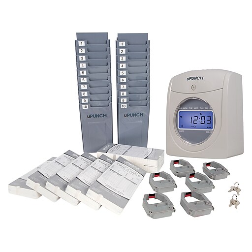 uPunch Electronic Calculating Bundle Punch Card Time Clock System, Gray