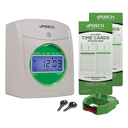 uPunch Electronic NonCalculating Time Clock Punch Card System Bundle, White (HN1500) Staples