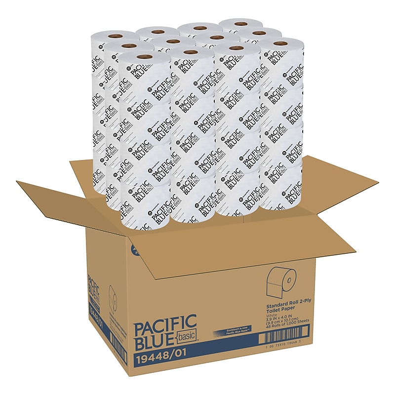 Pacific Blue Basic High Capacity Toilet Paper, 2-Ply, White, 1000 Sheets/Roll, 48 Rolls/Carton (19448/01) image 1
