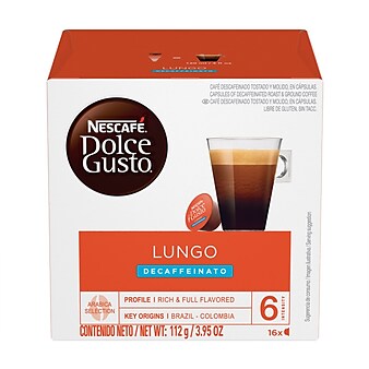 NESCAFE Dolce Gusto Lungo Decaffeinato Coffee, Decaf Coffee, 16 Pods/Box (NES27329)