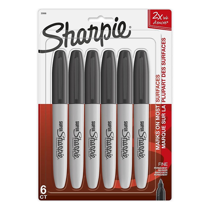 Sharpie Super Permanent Markers, Fine Tip, Black, 6/Pack (33666) image 1