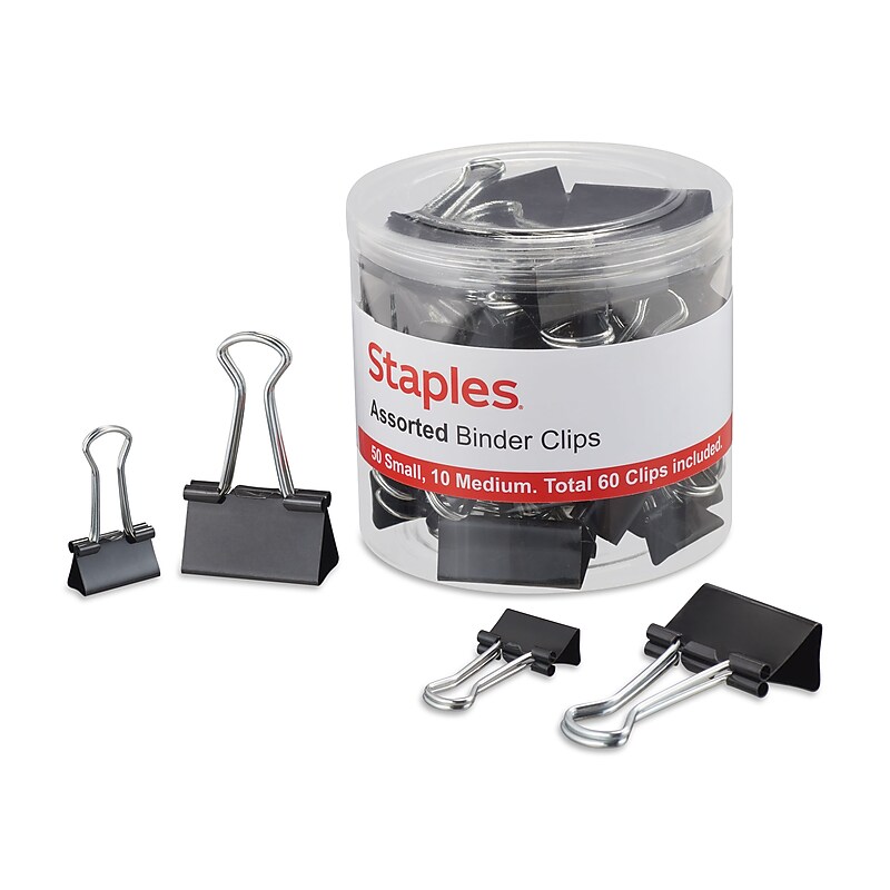 Staples Assorted Binder Clips, Black, 60/Pack image 1