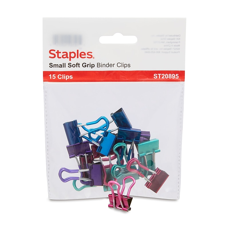 Staples Small Soft Grip Binder Clips, Metallic Colors, 15/Pack (20895) image 1