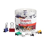 Staples Mini Binder Clips, Assorted Colors, 60/Pack (15347)