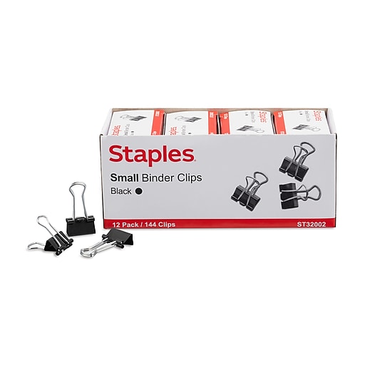 Staples 0.75W Binder Clips, Small, Black, 144/Pack (32002)