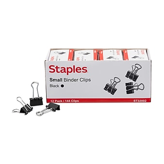 Staples 0.75"W Binder Clips, Small, Black, 144/Pack (32002)