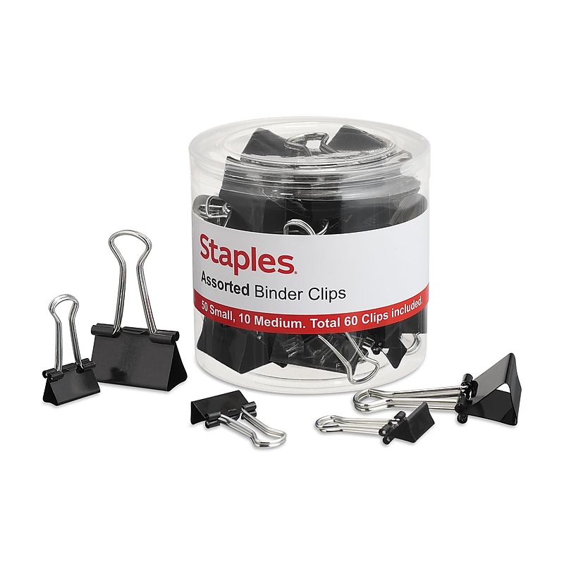 Staples Assorted Binder Clips, 1" Capacity, Black, 60 Clips/Pack (ST15339-CC) image 1