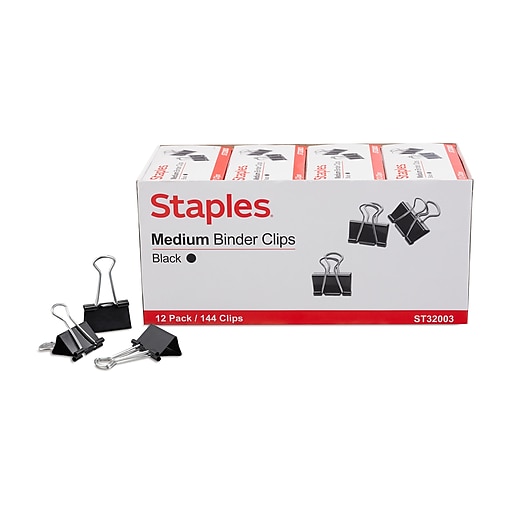 Staples Medium Binder Clips, Medium, Black, 144/Pack (32003)