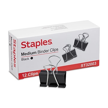 Staples Medium Binder Clips, Medium, Black, 144/Pack (32003)