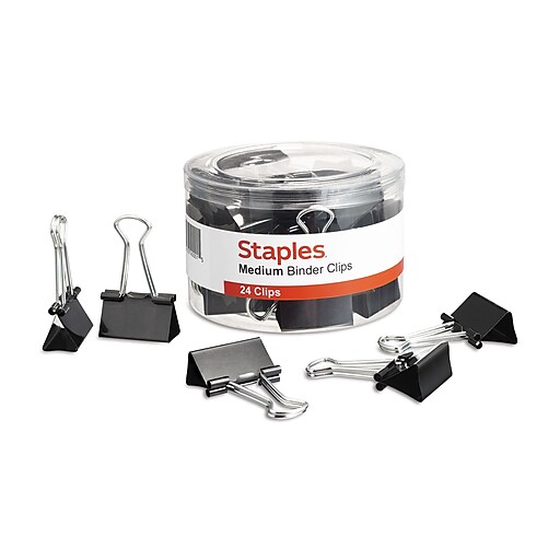 Staples 1.25" Binder Clips, Medium, Black, 24/Pack (10668CC) Staples