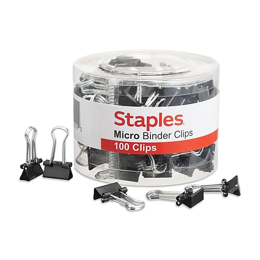 Staples 0.5W Binder Clips, Micro, Black, 100/Pack (15340)