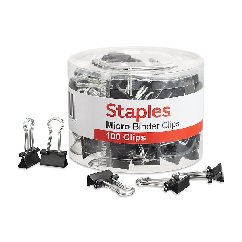 Staples Micro Binder Clips, 0.13" Capacity, Black, 100 Clips/Pack (ST15340/15340) image 1