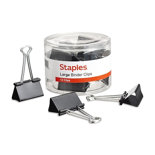 Staples 2 Binder Clips, Large, Black, 12/Pack (10669)