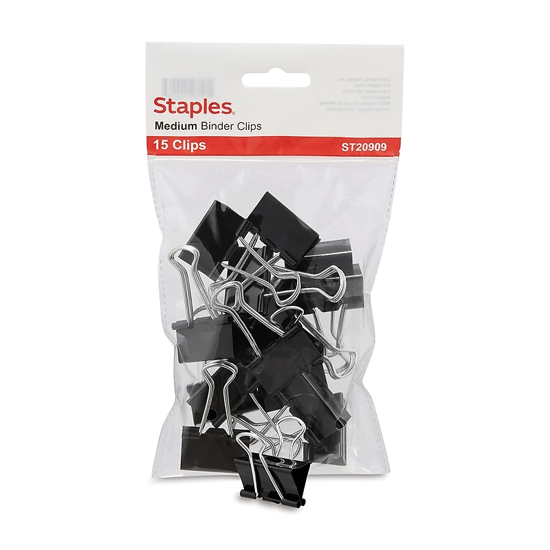 Staples Medium Binder Clips, Black, 15 Clips/Pack (20909) image 1