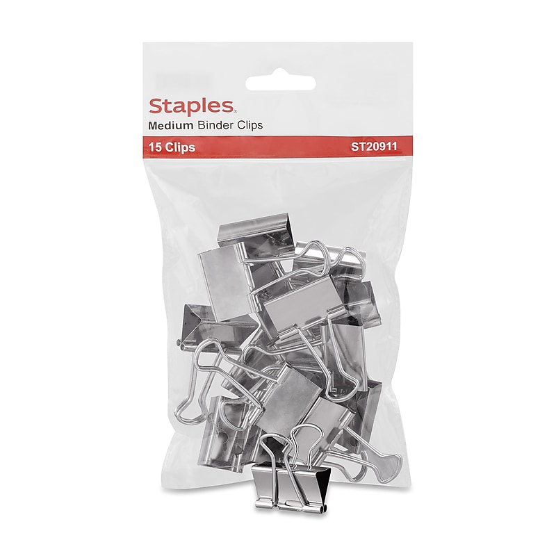 Staples Medium Binder Clips, Silver, 15 Clips/Pack (20911) image 1