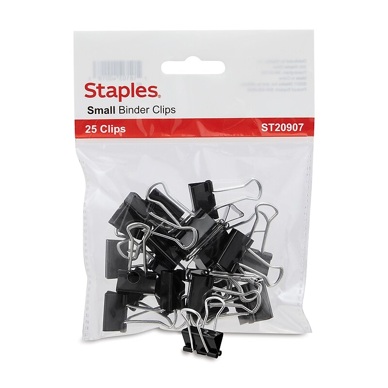 Staples Small Binder Clips, Black, 25 Clips/Pack (20907) image 1