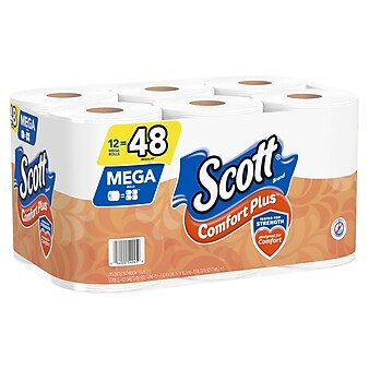 Scott ComfortPlus Mega Rolls 1-Ply Standard Toilet Paper, White, 462 Sheets/Roll, 12 Rolls/Case (47631)