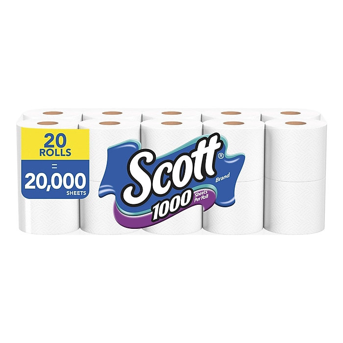 Scott Toilet Paper, 1-ply, White, 1000 Sheets/Roll, 20 Rolls/Case