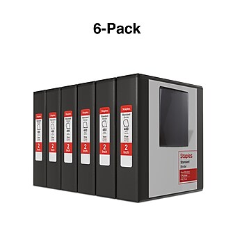Staples Standard 2" 3-Ring View Binders, Black, 6/Carton (26443CT)