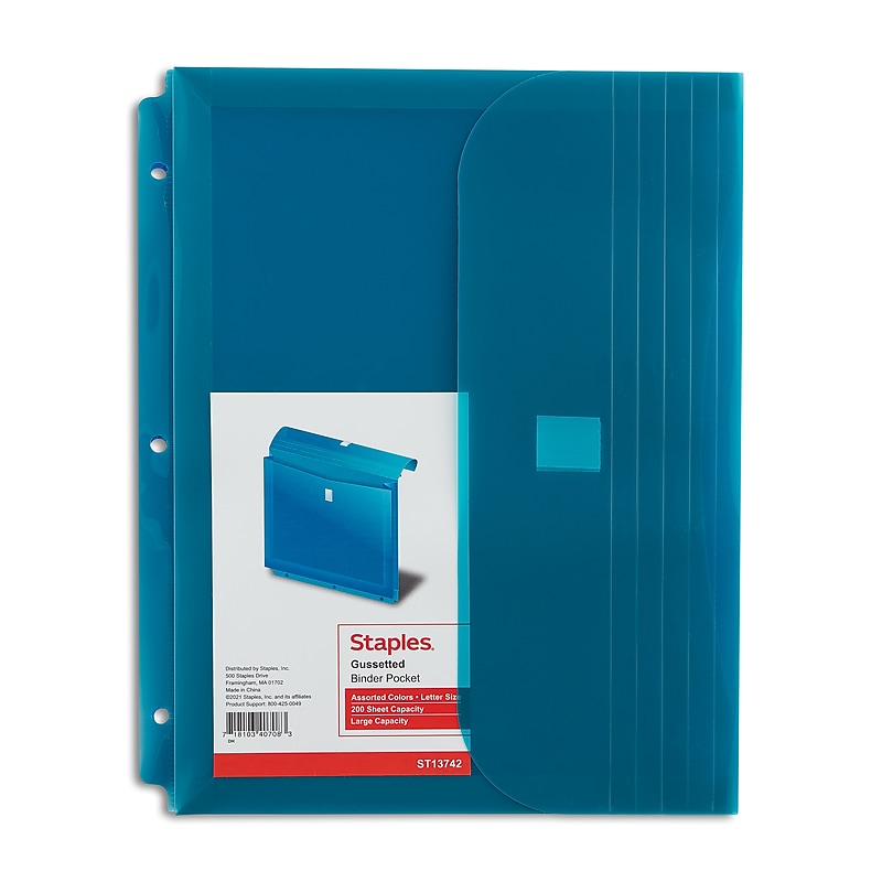 Staples® Binder Pocket, 3-Hole Punched, Assorted Colors (13742-CC) image 1