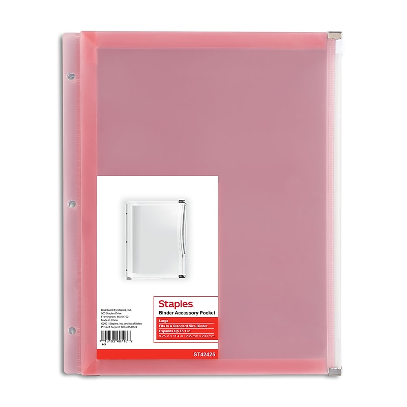 Staples Binder Pocket, 3-Hole Punched, Assorted Colors (42425) image 1
