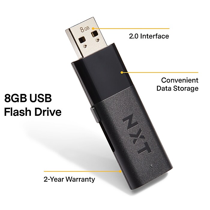 NXT Technologies™ 8GB USB 2.0 Type A Flash Drive, Black (NX27987