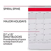 2022-2023 Staples Academic 15" x 12" Monthly Calendar, Red/White (ST54278-22)