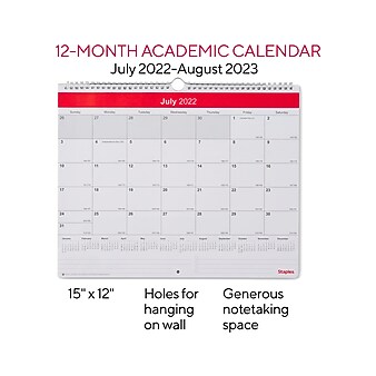 Staples Multicolor 2022-2023 Monthly Wall School Calendars | Staples