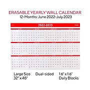 2022-2023 Staples Academic 32" x 48" Yearly Calendar, Red/White (ST54274-22)