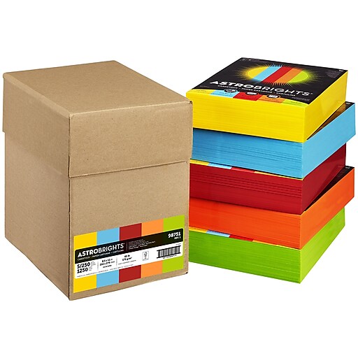 Astrobrights 65 lb. Cardstock Paper, 8.5 x 11, Assorted Colors, 250  Sheets/Ream, 5 Reams/Carton (98751)