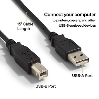 NXT Technologies™ 15' USB A Male/B Male, Black (NX29748)