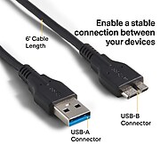 NXT Technologies 6' USB Type-A Male to Micro-USB Type-B Male, Black (NX29773)