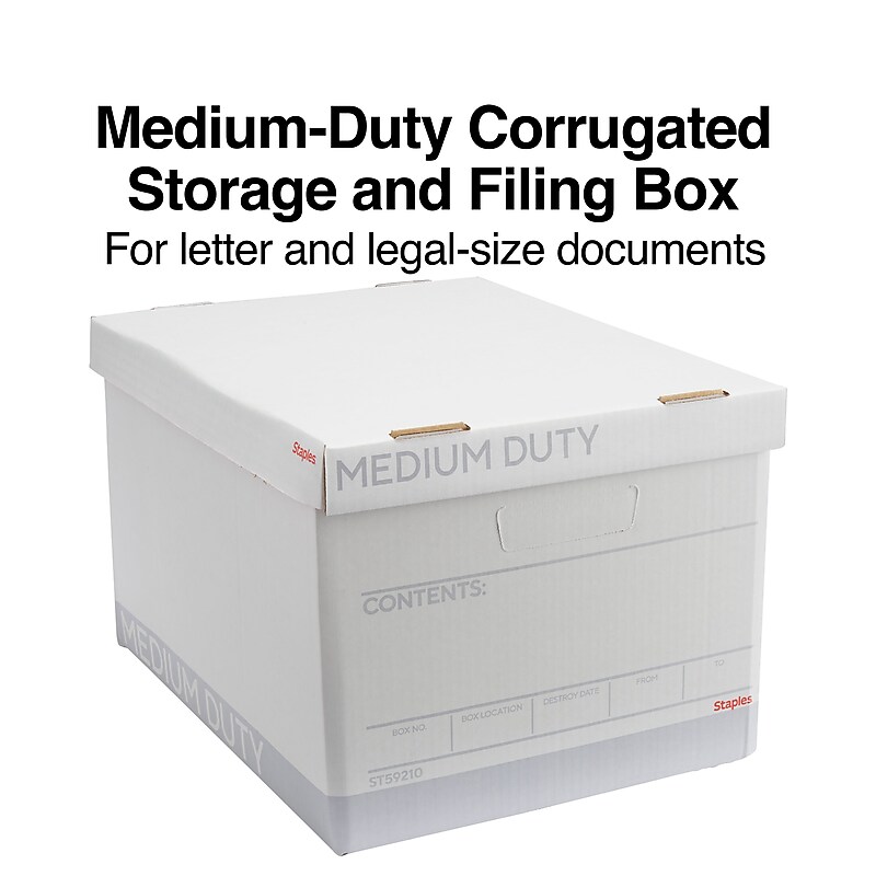 Staples Medium Duty File Box, Lift Off Lid, Letter/Legal, White (50141) image 1